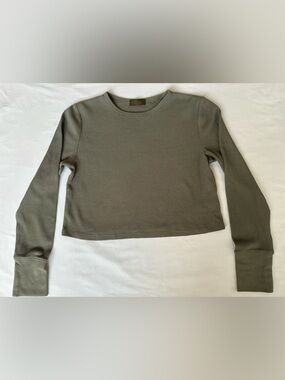 Nuuds Olive Green Cropped Waffle Long Sleeve